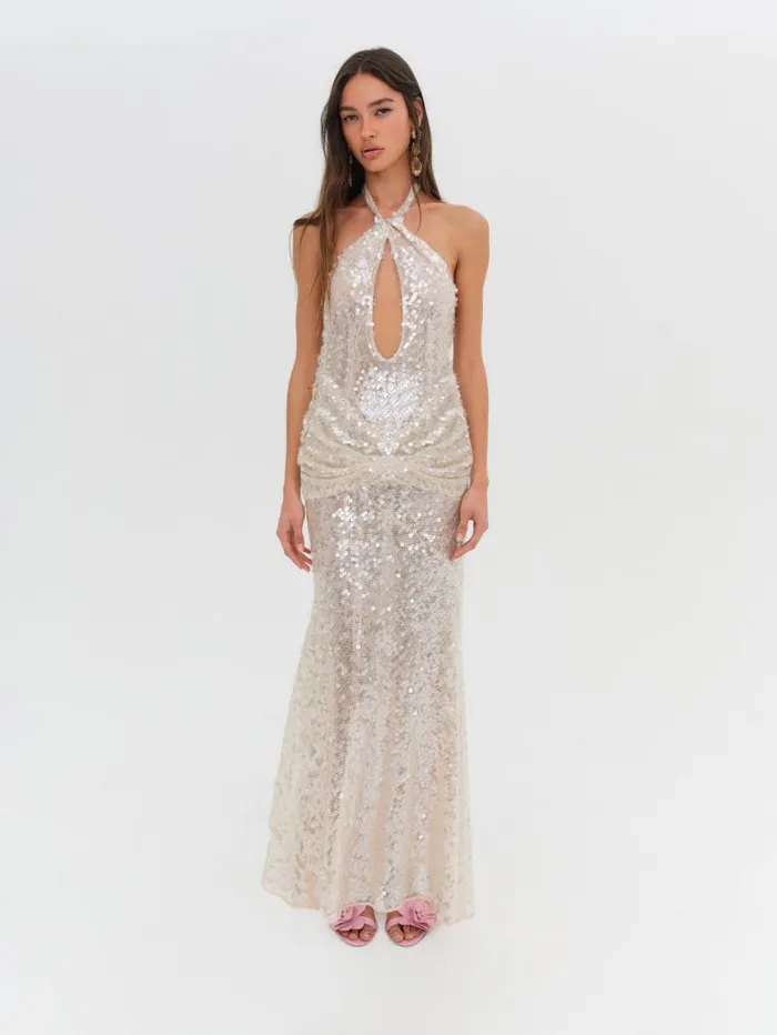 For Love and Lemons Dresses Sydney Sequin Maxi Dress Neutral 8211 Women