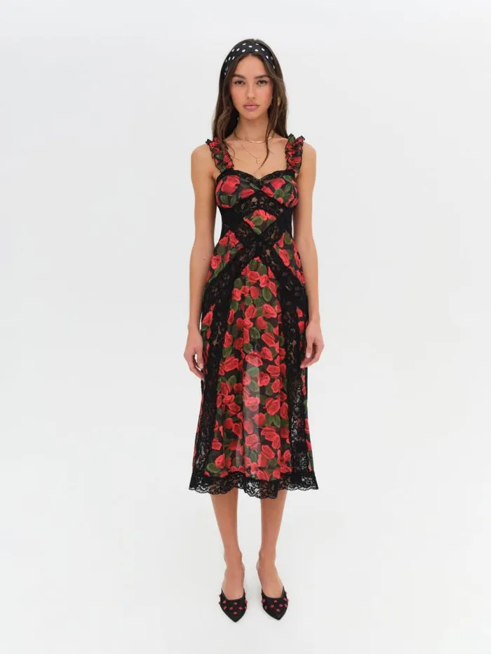 For Love and Lemons Dresses Varvera Sheer Midi Dress Red 8211 Women