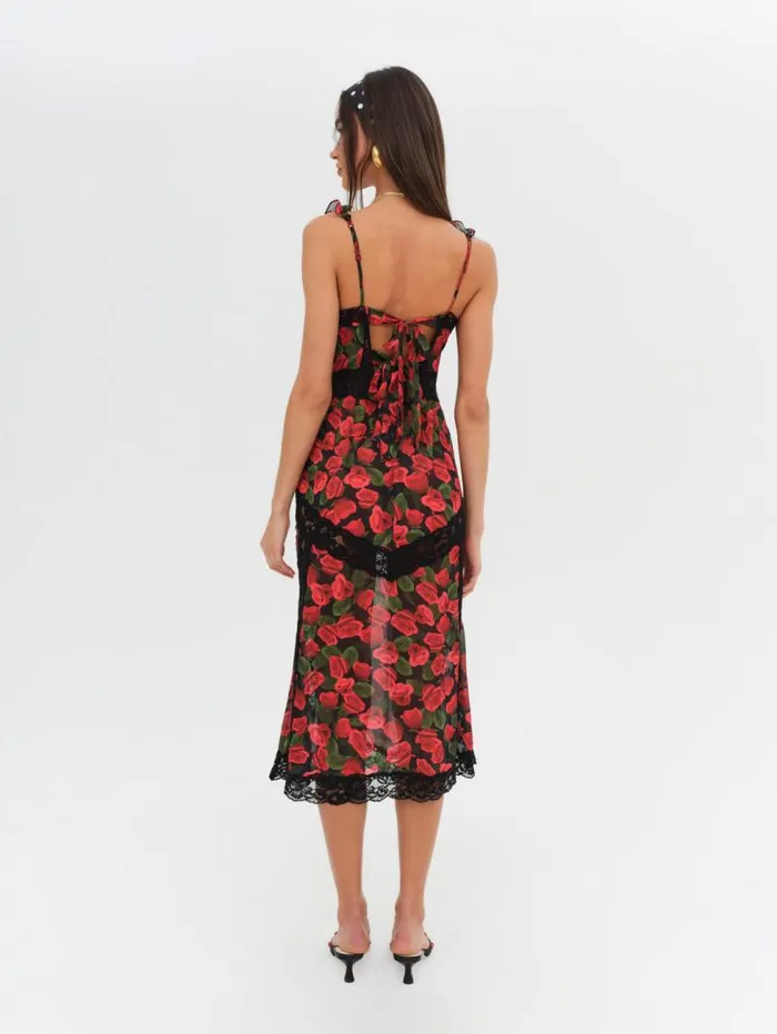 For Love and Lemons Dresses Varvera Sheer Midi Dress Red 8211 Women For Love and Lemons Dresses Varvera Sheer Midi Dress Red 8211 Women