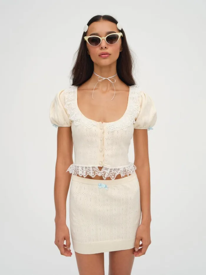 For Love and Lemons Tops Daniela Knit Top Beige 8211 Women
