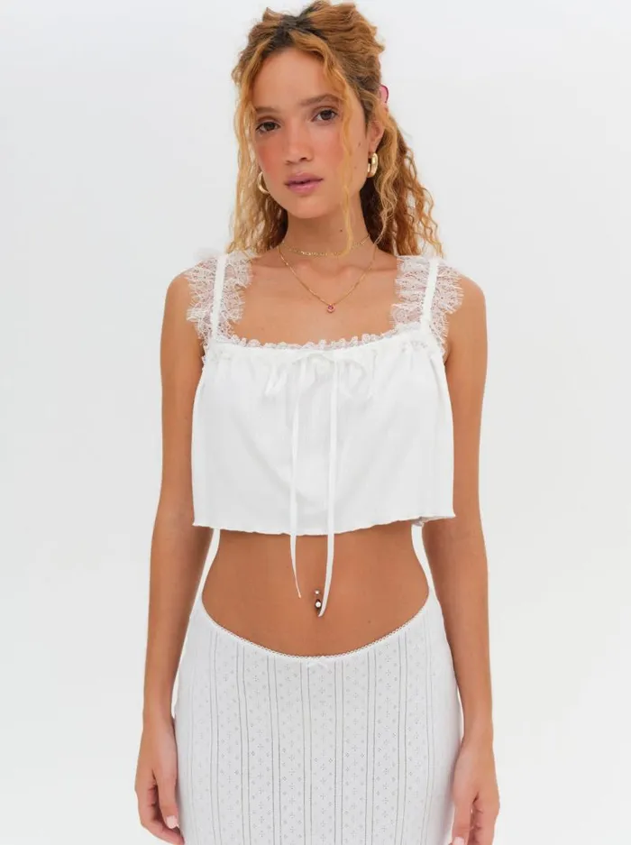 For Love and Lemons Tops Joan Crop Top White 8211 Women For Love and Lemons Tops Joan Crop Top White 8211 Women