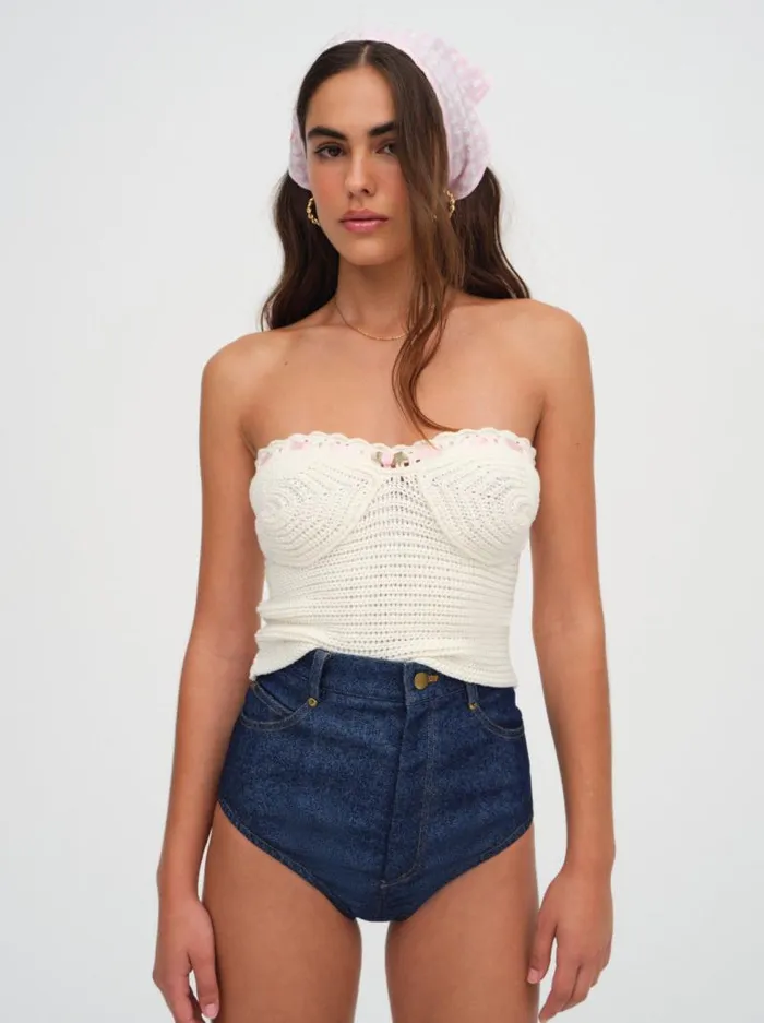 For Love and Lemons Tops Kelsey Crochet Top Beige 8211 Women