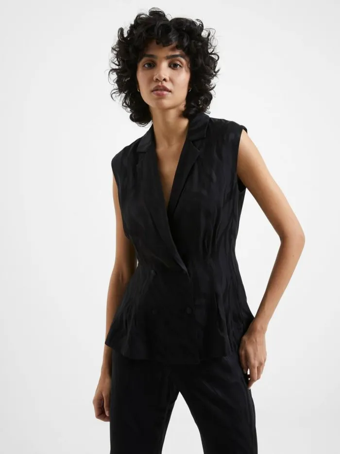 French Connection Aba Eco Satin Waistcoat Blackout Women Coats and Jackets