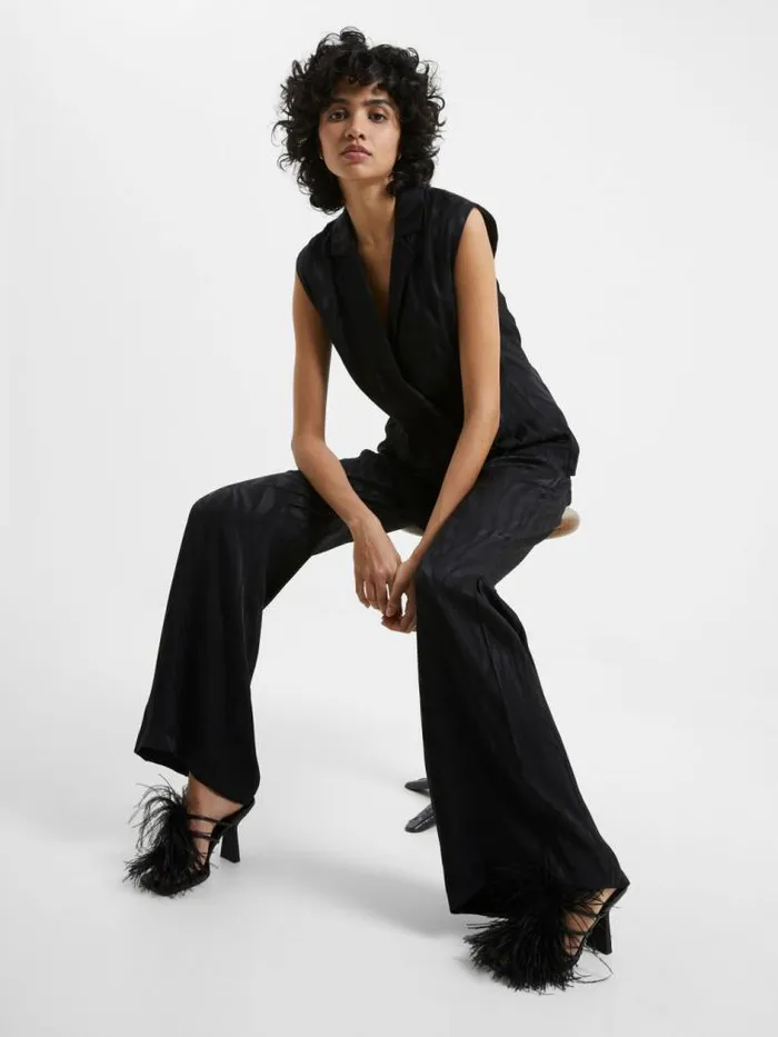 French Connection Aba Eco Satin Waistcoat Blackout Women Coats and Jackets