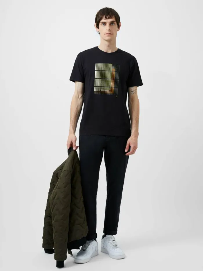 French Connection Abstract Line Organic Graphic TShirt Black Men TShirts and Polo Shirts