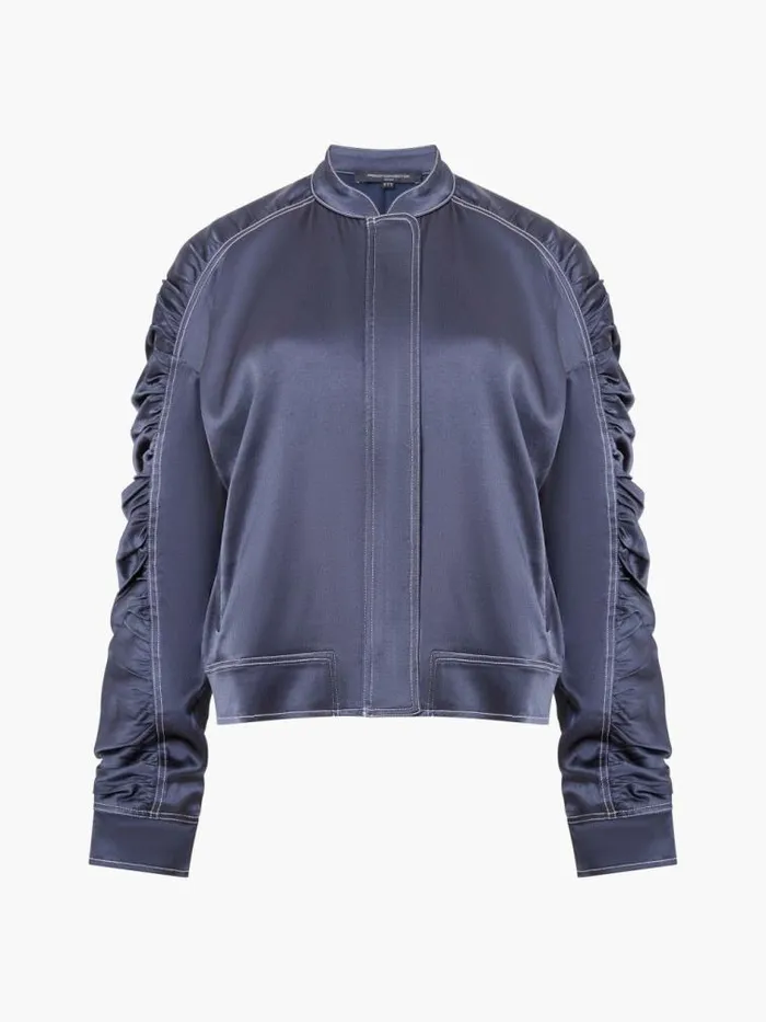 French Connection Akita Satin Bomber Jacket Navy Women Coats and Jackets