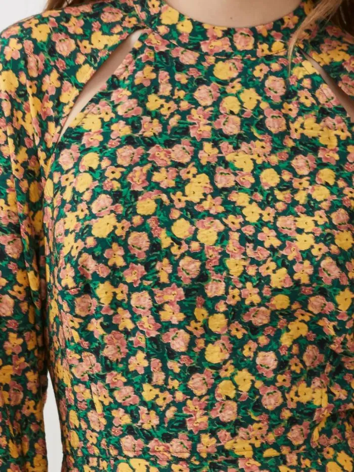 French Connection Aleezia Flavia Textured Mini Dress Forest Green Multi Women Dresses