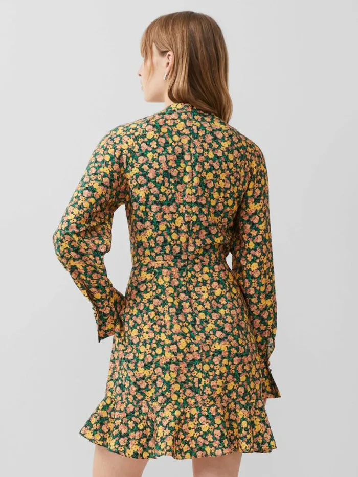 French Connection Aleezia Flavia Textured Mini Dress Forest Green Multi Women Dresses