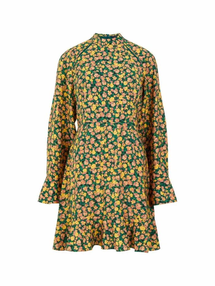 French Connection Aleezia Flavia Textured Mini Dress Forest Green Multi Women Dresses