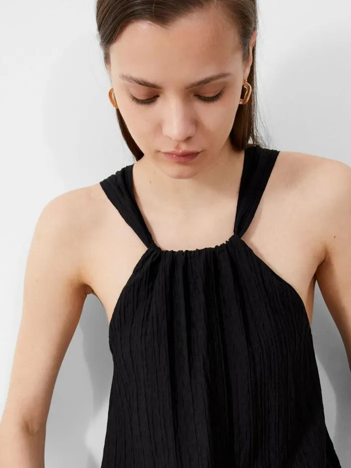 French Connection Aleska Textured Midaxi Dress Black Women Dresses