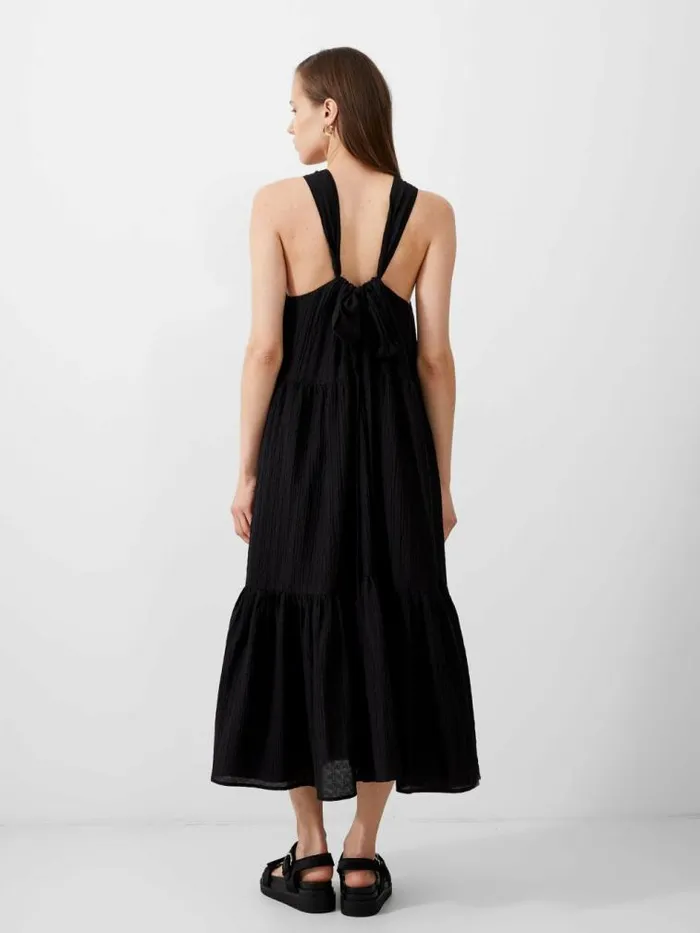 French Connection Aleska Textured Midaxi Dress Black Women Dresses