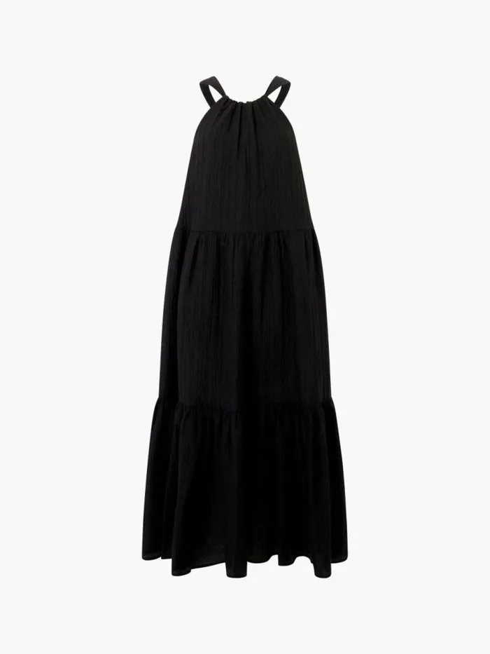 French Connection Aleska Textured Midaxi Dress Black Women Dresses