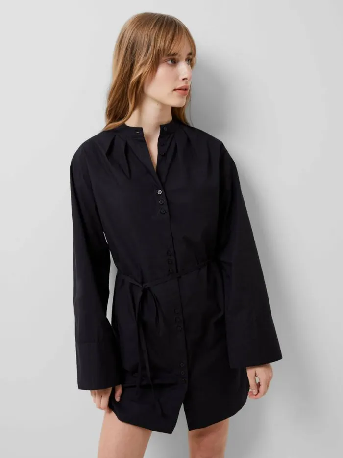 French Connection Alissa Cotton Wide Sleeve Shirt Dress Blackout Women Dresses French Connection Alissa Cotton Wide Sleeve Shirt Dress Blackout Women Dresses