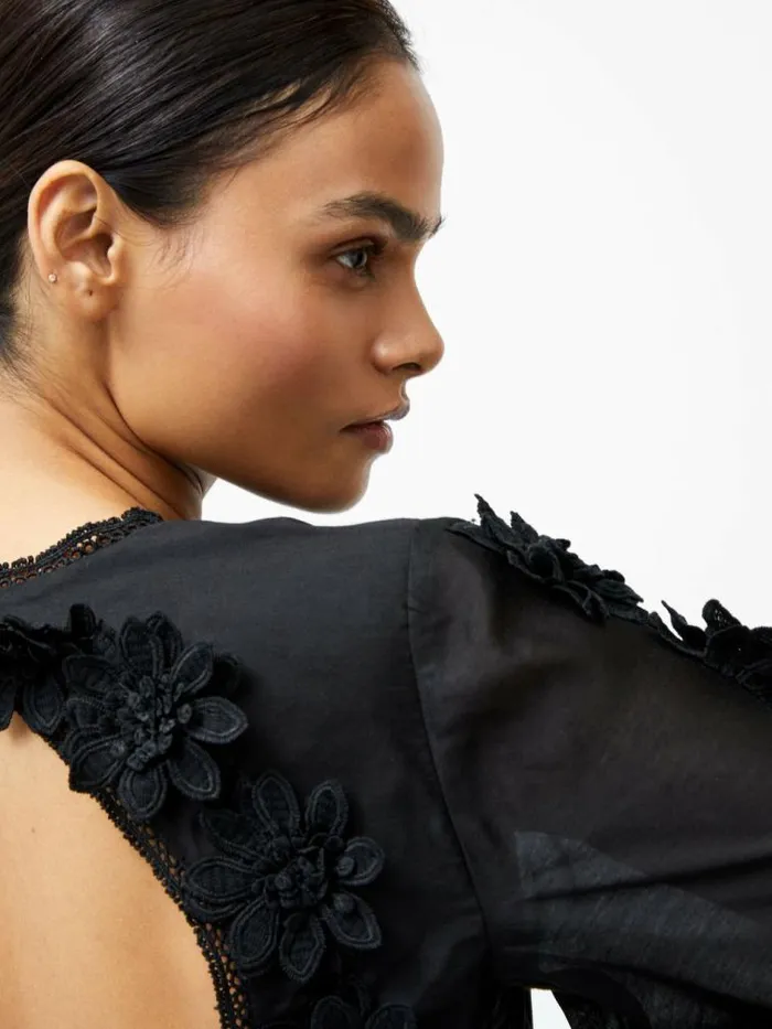 French Connection Aubrey 3D Lace Trim Mini Dress Black Women Dresses