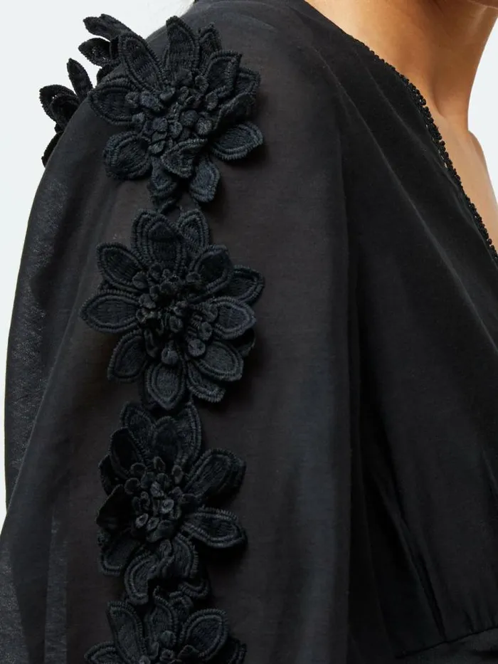 French Connection Aubrey 3D Lace Trim Mini Dress Black Women Dresses