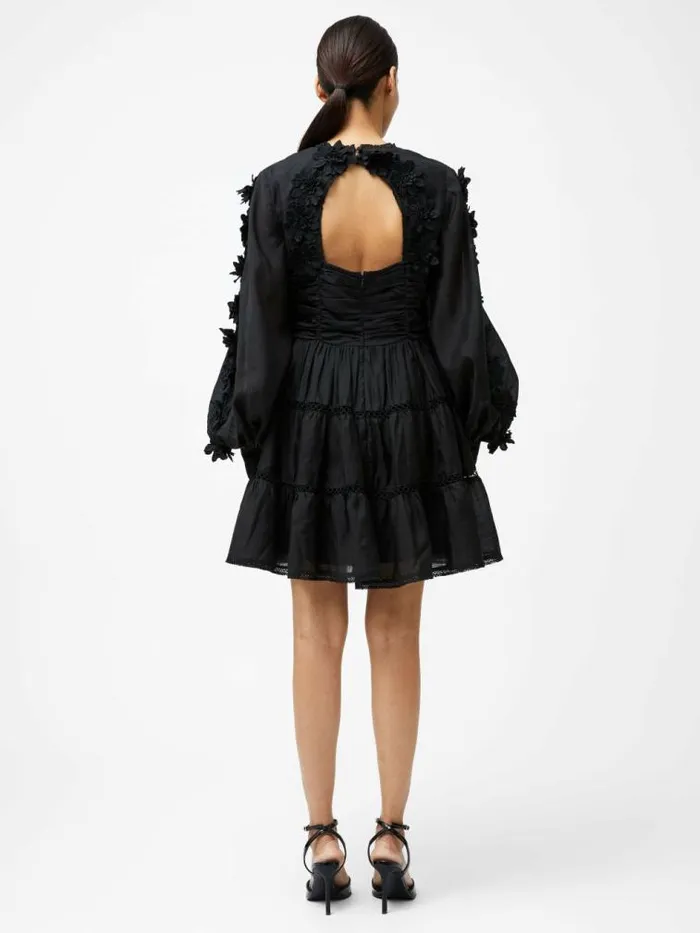 French Connection Aubrey 3D Lace Trim Mini Dress Black Women Dresses