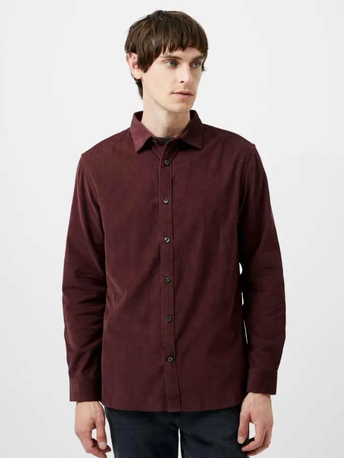 French Connection Baby Corduroy Shirt Burgundy Men Shirts