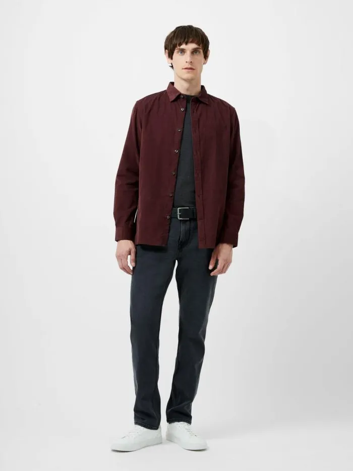 French Connection Baby Corduroy Shirt Burgundy Men Shirts
