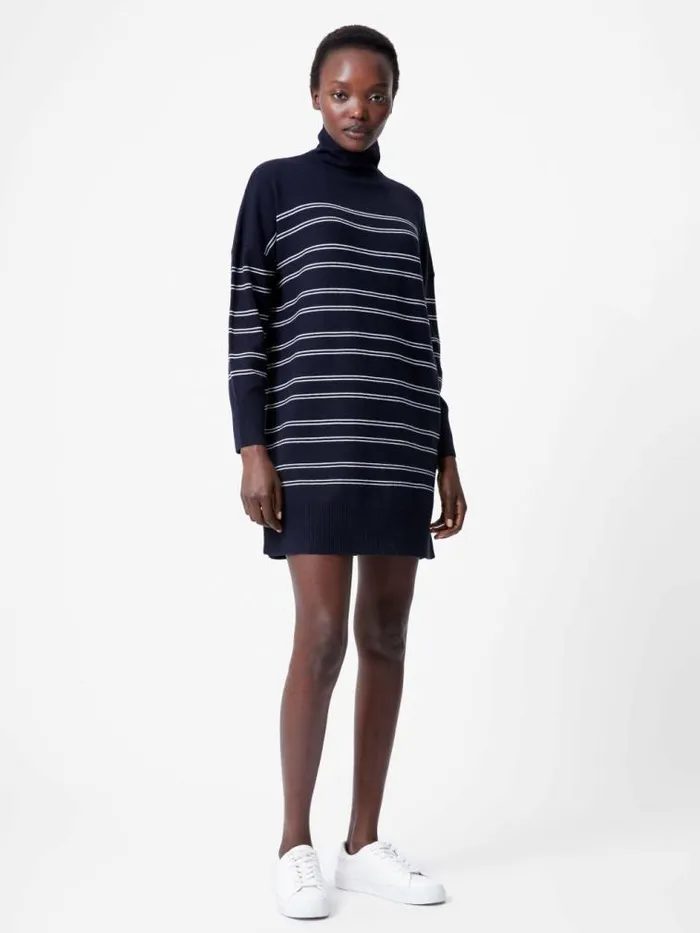 French Connection Babysoft Striped Roll Neck Mini Dress Dk Navywinter White Women Dresses French Connection Babysoft Striped Roll Neck Mini Dress Dk Navywinter White Women Dresses