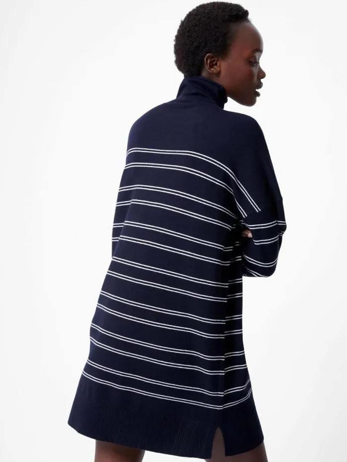 French Connection Babysoft Striped Roll Neck Mini Dress Dk Navywinter White Women Dresses