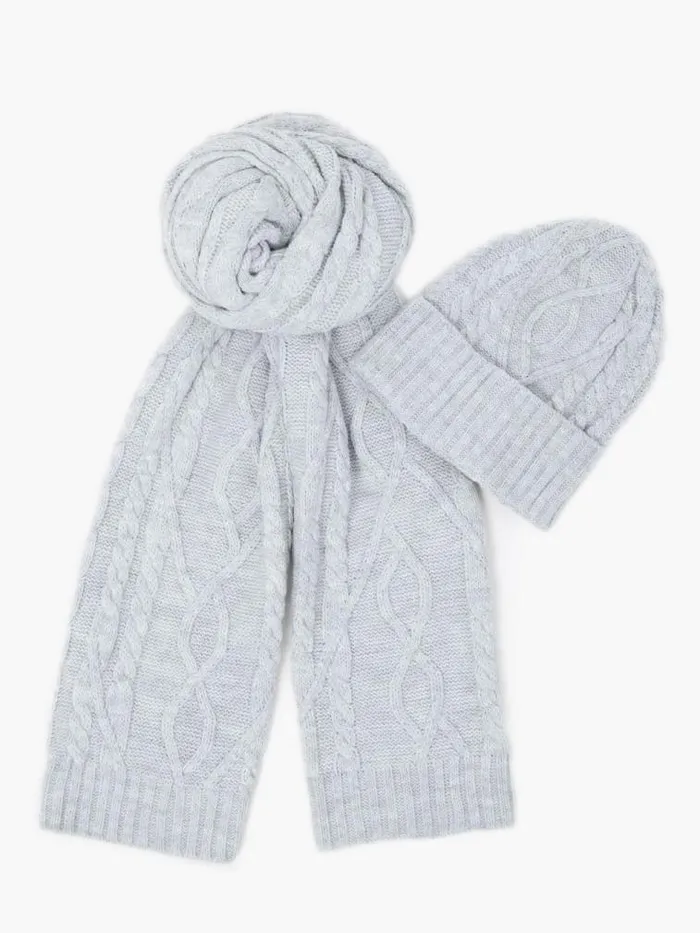 French Connection Big Cable Knit Set Lgt Greyhot Pink Women Scarves