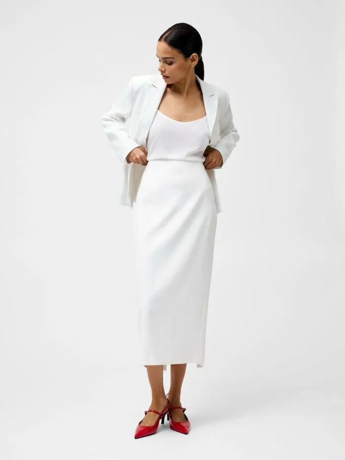French Connection Cannes Twill Split Midi Skirt Summer White Women Skirts