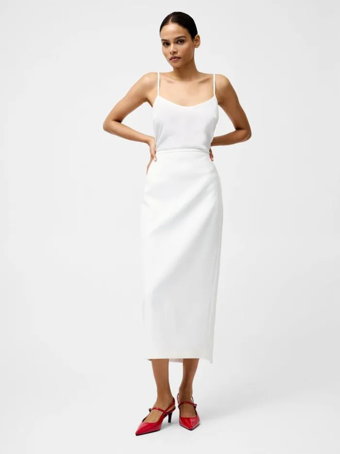 French Connection Cannes Twill Split Midi Skirt Summer White Women Skirts