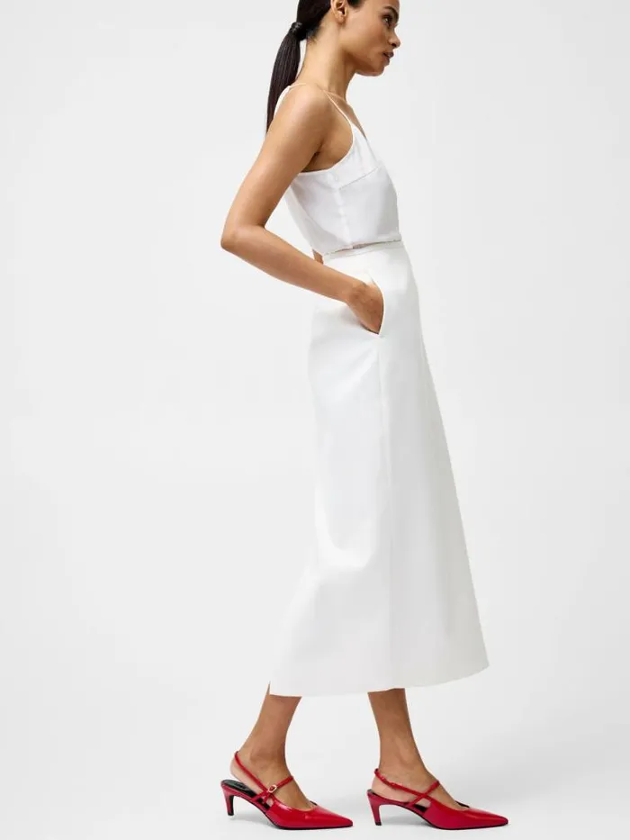 French Connection Cannes Twill Split Midi Skirt Summer White Women Skirts