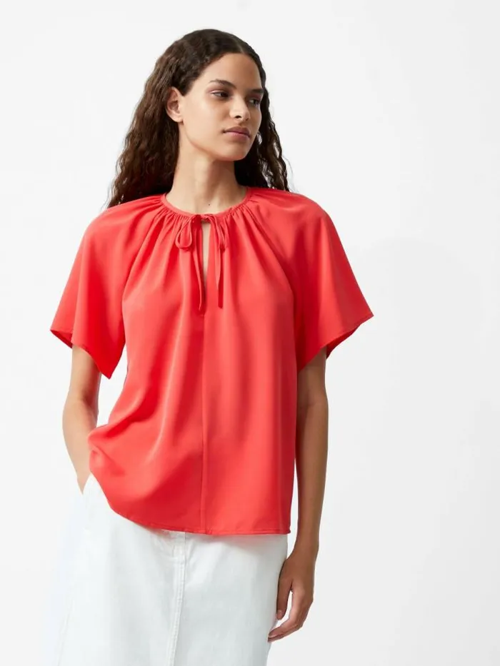 French Connection Capriana Crepe Light Top Cayenne Red Women Tops