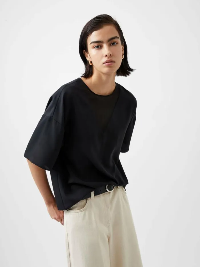 French Connection Capriana Crepe Top Blackout Women Tops