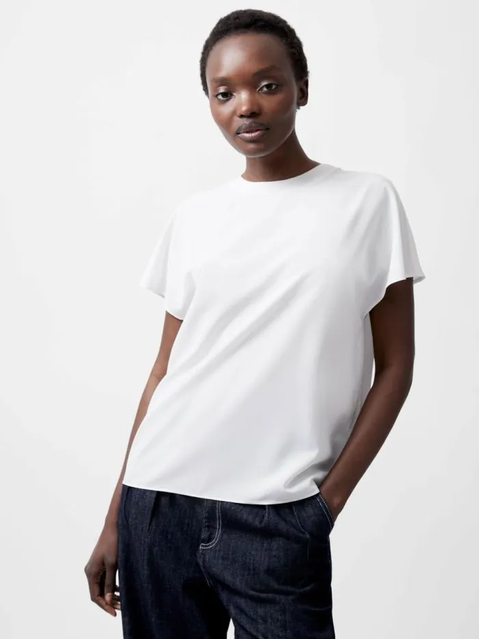 French Connection Caprina Recycled Crepe Crew Neck Top Winter White Women Tops
