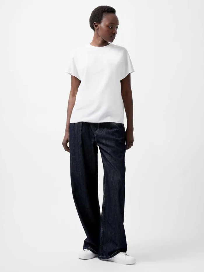 French Connection Caprina Recycled Crepe Crew Neck Top Winter White Women Tops