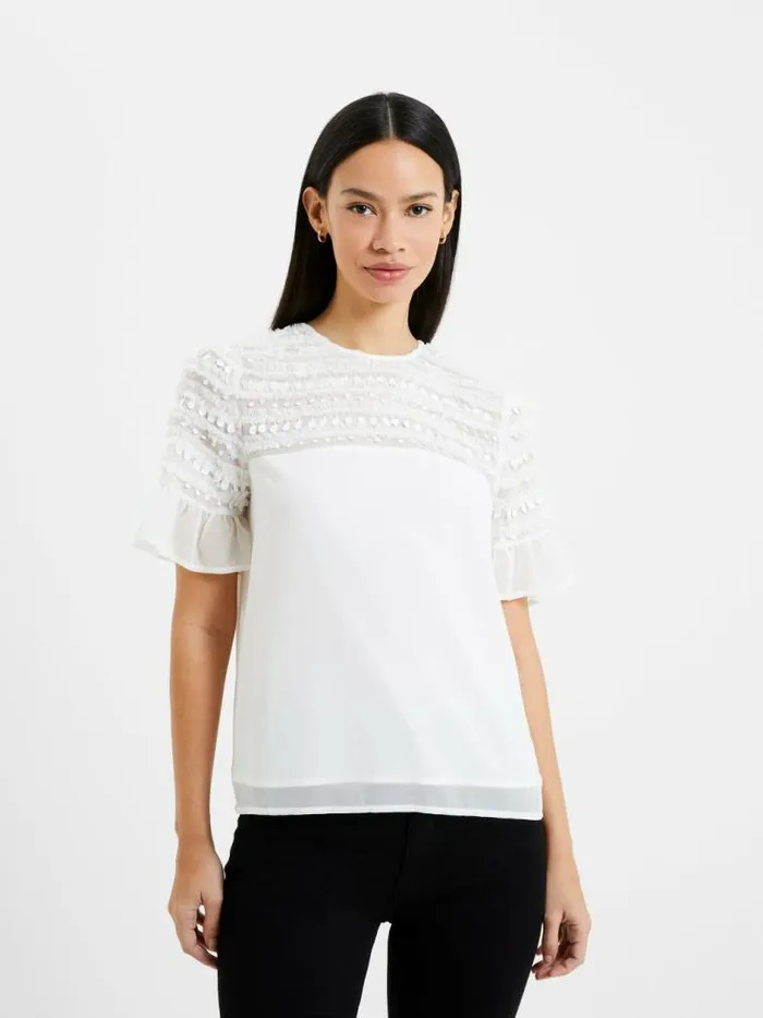 French Connection Carina Embellished Top Winter White Women Tops