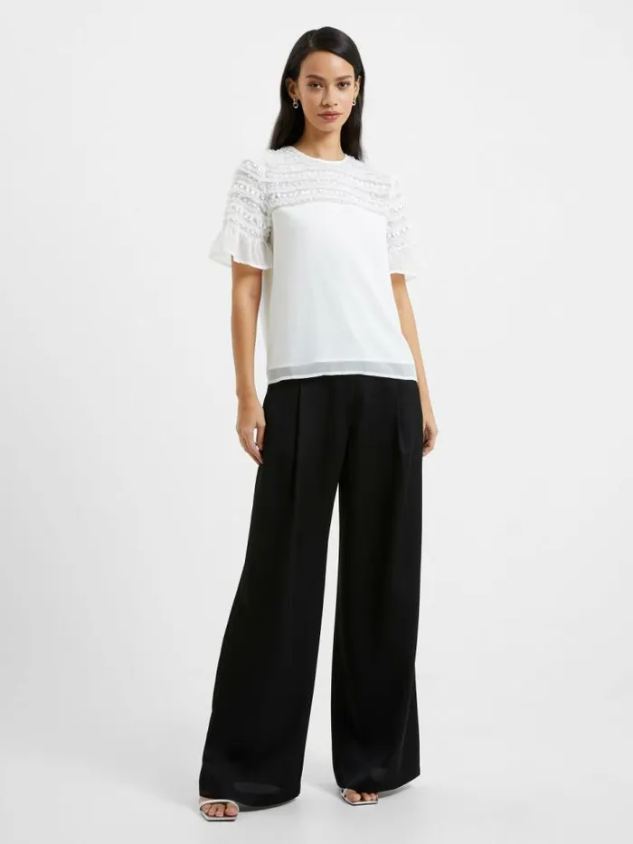 French Connection Carina Embellished Top Winter White Women Tops