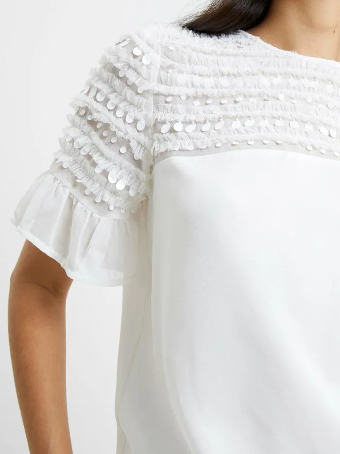 French Connection Carina Embellished Top Winter White Women Tops