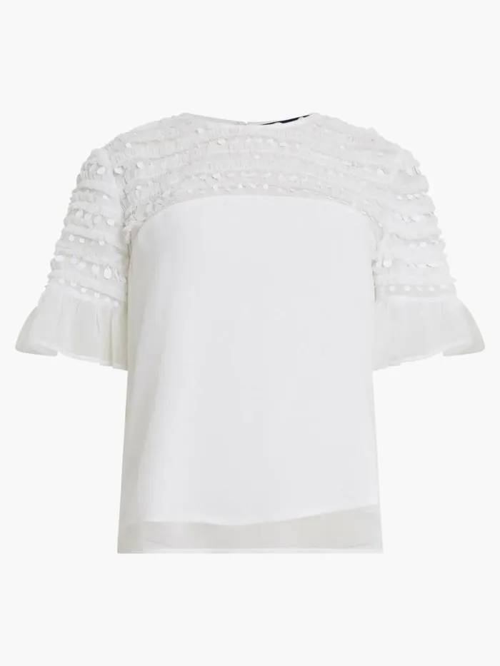 French Connection Carina Embellished Top Winter White Women Tops