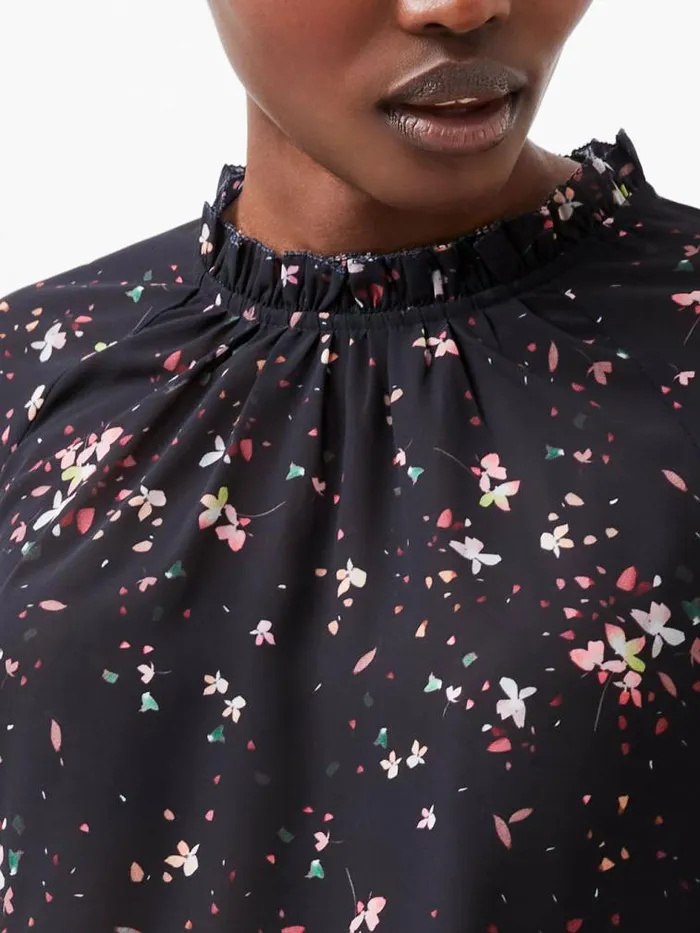 French Connection Carina Georgette Frill High Neck Top Blackout Multi Women Tops