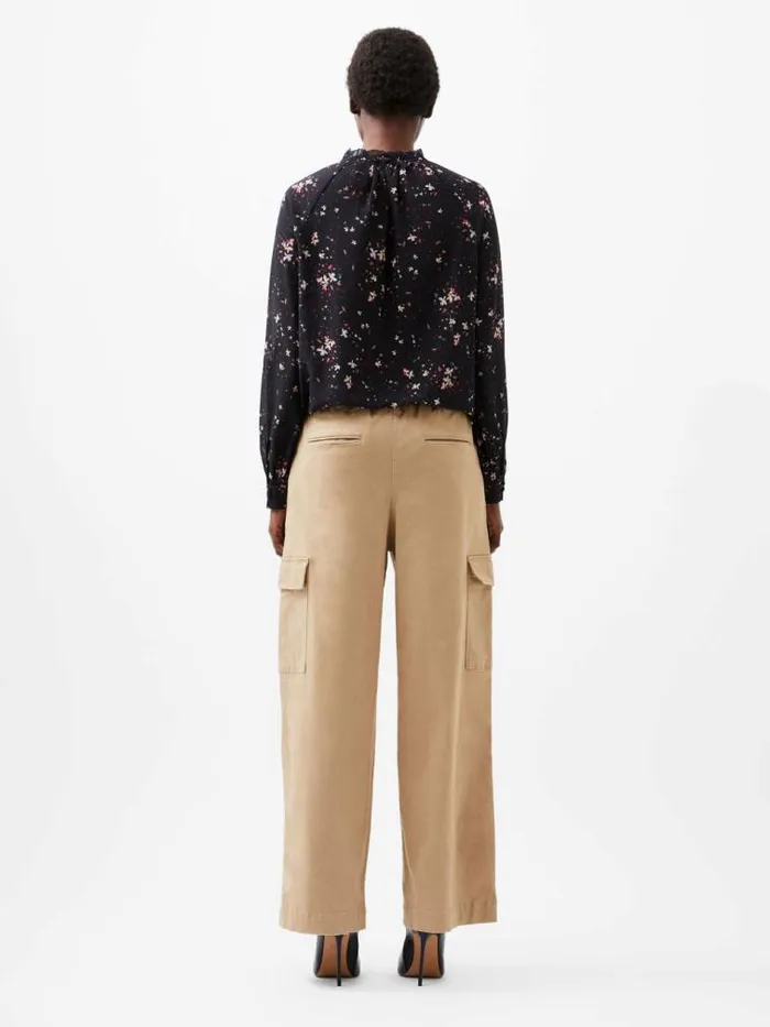 French Connection Carina Georgette Frill High Neck Top Blackout Multi Women Tops