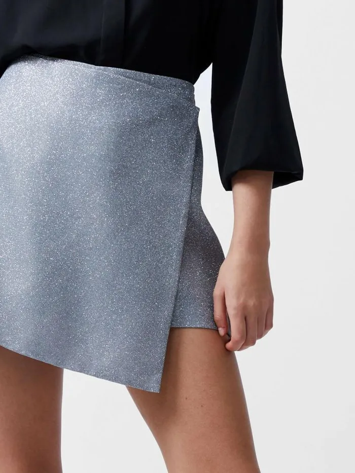 French Connection Cece Lurex Skort Silver Women Skirts