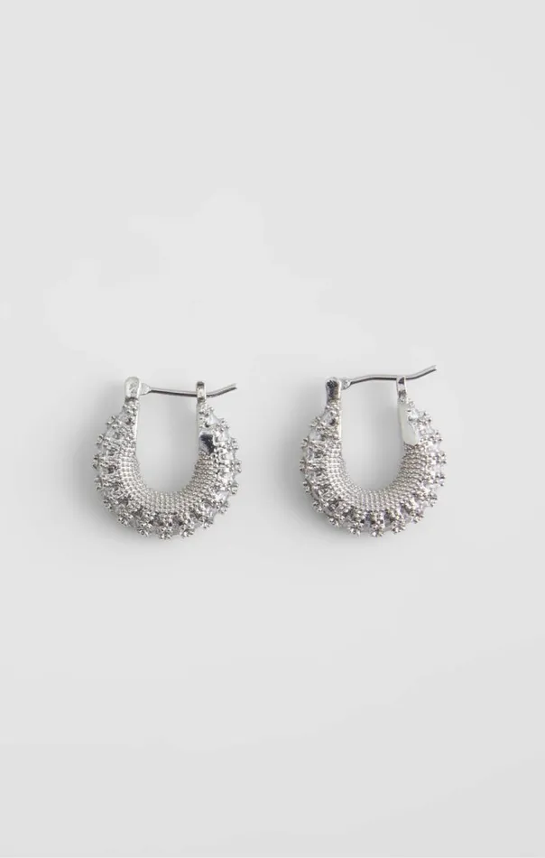 French Connection Chunky Delicate Diamante Mini Hoop Earrings Silverdiamante Women Jewellery