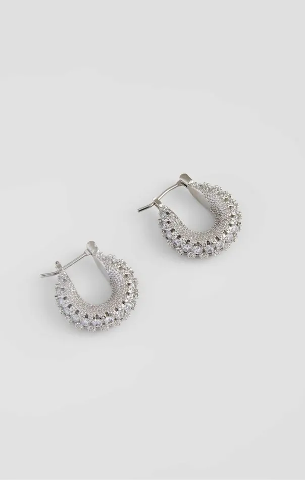 French Connection Chunky Delicate Diamante Mini Hoop Earrings Silverdiamante Women Jewellery