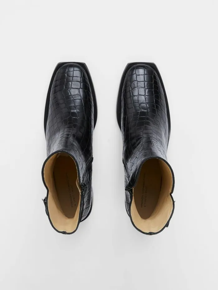 French Connection Connic Croc Ankle Boots Black Croc Women Shoes