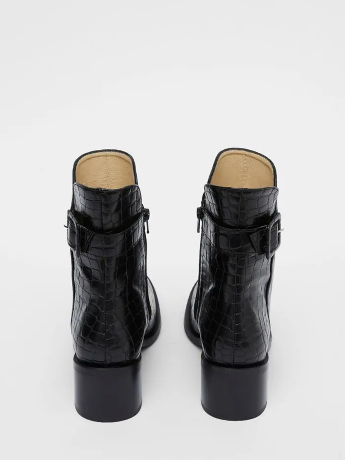 French Connection Connic Croc Ankle Boots Black Croc Women Shoes
