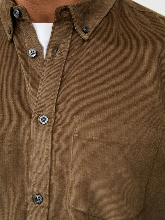 French Connection Cord Long Sleeve Oxford Shirt Khaki Men Shirts