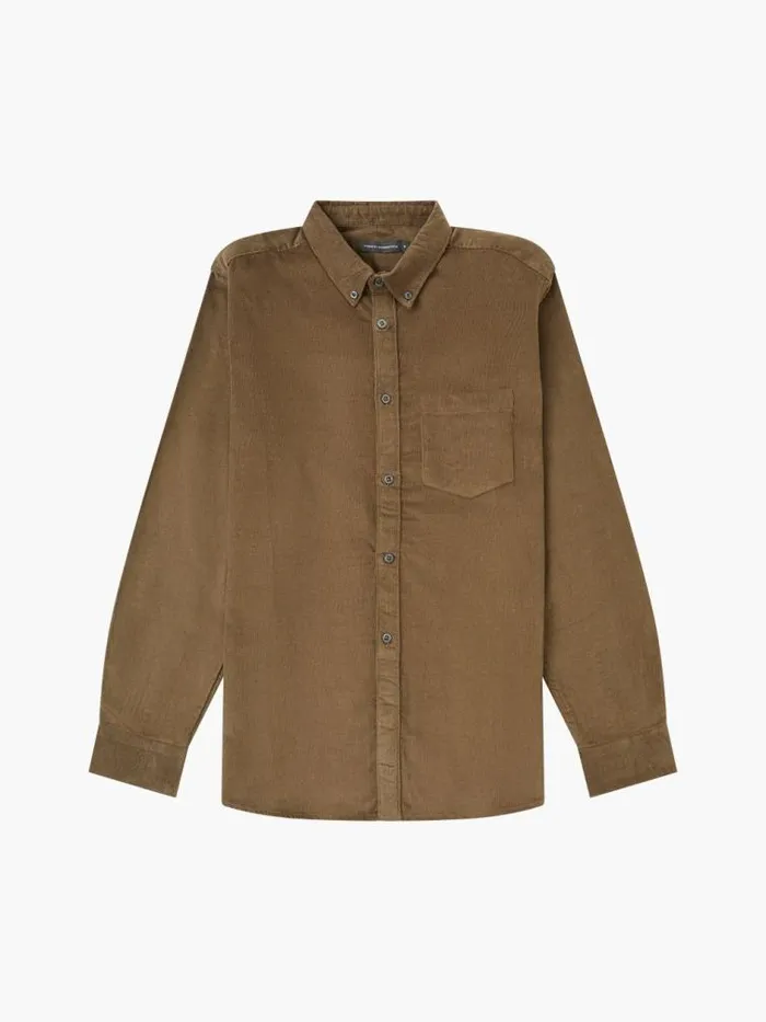 French Connection Cord Long Sleeve Oxford Shirt Khaki Men Shirts