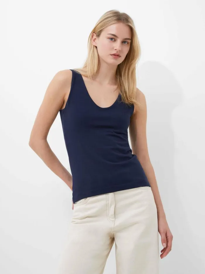 French Connection Cotton Organic Stretch Tank Top Classic Navy Women Tops