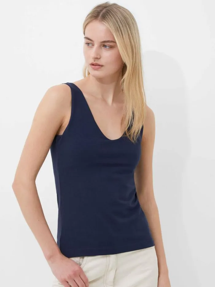 French Connection Cotton Organic Stretch Tank Top Classic Navy Women Tops