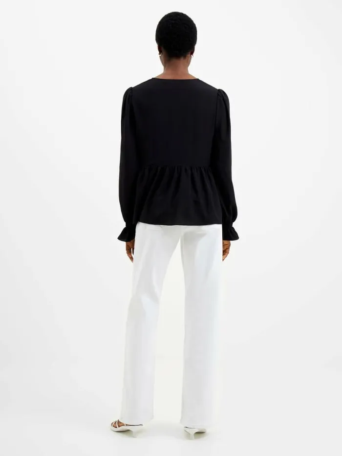 French Connection Crepe Light V Neck Top Black Women Tops