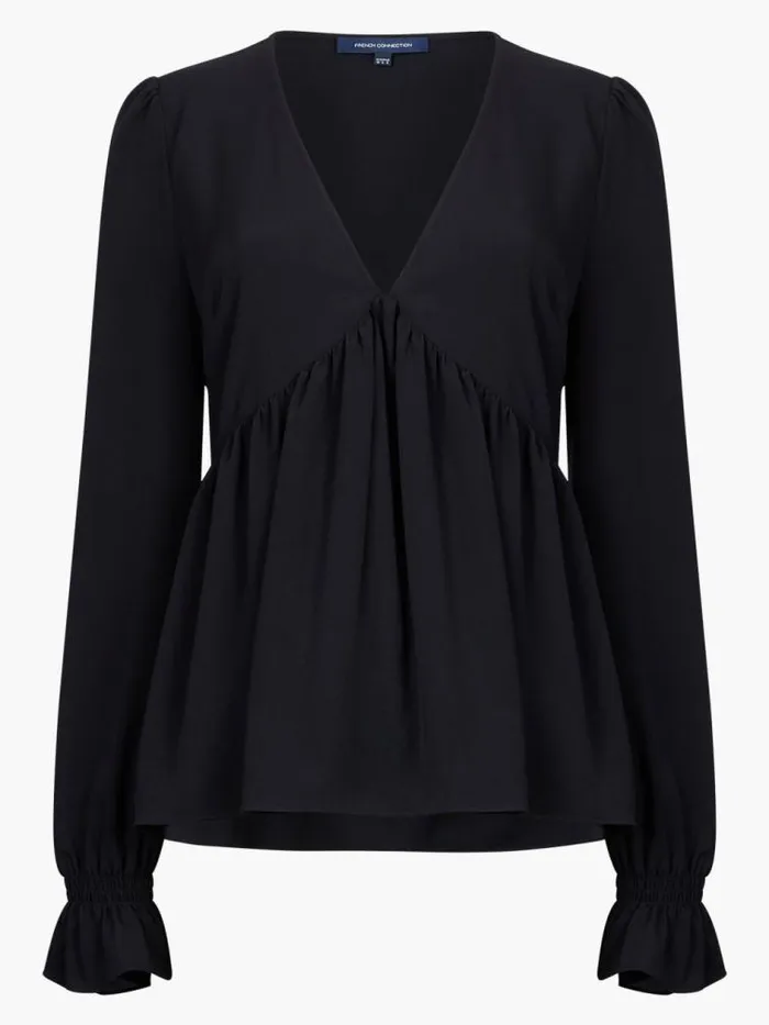 French Connection Crepe Light V Neck Top Black Women Tops