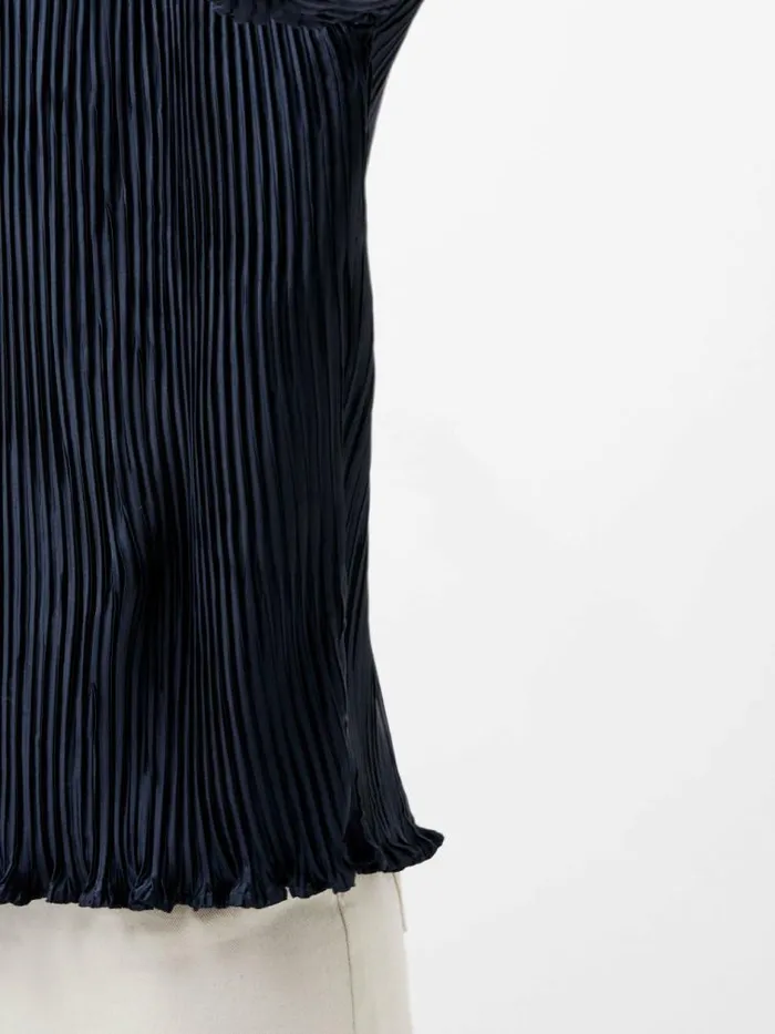 French Connection Crina Crinkle Satin Georgette Mix Shirt Marine Women Tops